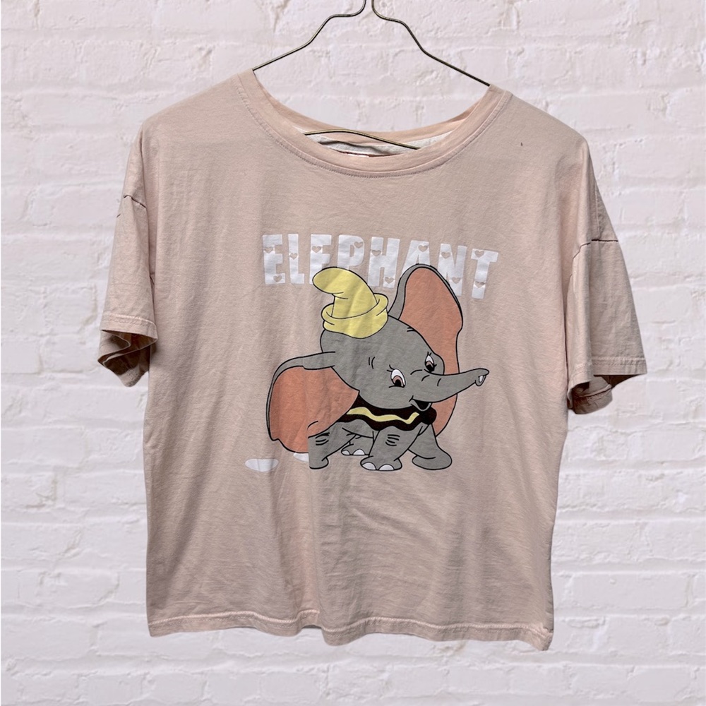 Disney Elephant Dumbo cream pink graphic baby tee crop sz XL